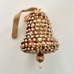Vintage Christmas Ornament Gold Beaded Bell, Dexter’s LeeWards Completed Pushpin
